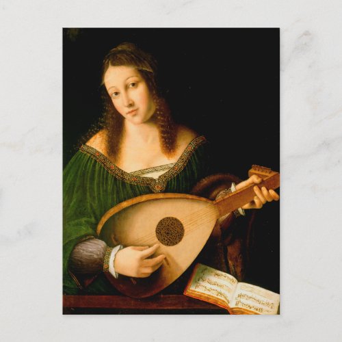 Bartolomeo Veneto Lady Playing Lute Portrait Art Postcard