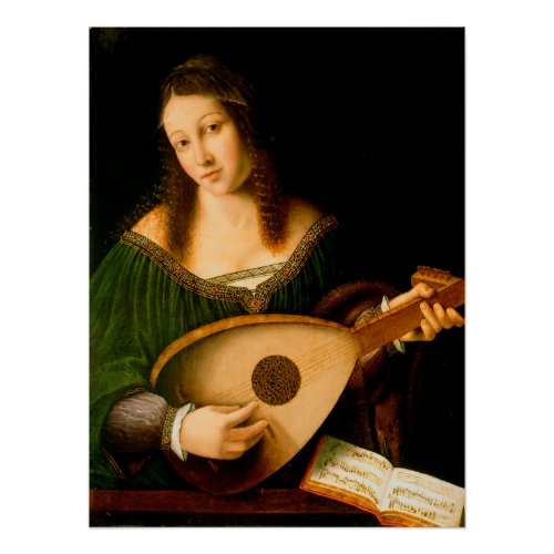 Bartolomeo Veneto Lady Playing Lute Portrait Art Poster