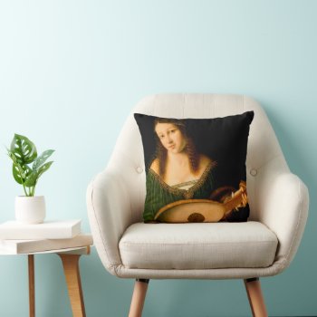 Bartolomeo Veneto Lady Playing Lute Portrait Art Throw Pillow by Then_Is_Now at Zazzle
