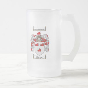 BARTON FAMILY CREST -  BARTON COAT OF ARMS FROSTED GLASS BEER MUG