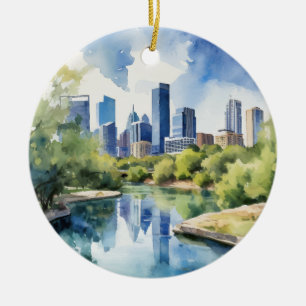 Barton Springs Austin Texas Watercolor Ceramic Ornament