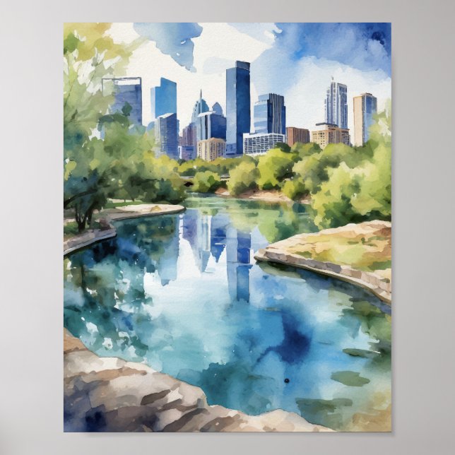 Barton Springs Austin Texas Watercolor Poster (Front)