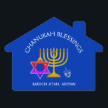 BARUCH ATAH ADONAI | Chanukah Blessings Sign<br><div class="desc">Stylish, modern HANUKKAH BLESSINGS Yard Sign to enhance your kerb appeal. Design shows a gold colored MENORAH with multicolored STAR OF DAVID and silver gray DREIDEL. At the top there is curved text which says CHANUKAH BLESSINGS and underneath the text reads BARUCH ATAH, ADONAI (Blessed are You, O God). ALL...</div>