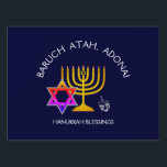 BARUCH ATAH ADONAI | Hanukkah Blessings Sign<br><div class="desc">Stylish, modern HANUKKAH BLESSINGS Yard Sign to enhance your kerb appeal. Design shows a gold colored MENORAH with multicolored STAR OF DAVID and silver gray DREIDEL. At the top there is curved text which says BARUCH ATAH, ADONAI (Blessed are You, O God) and underneath the text reads HANUKKAH BLESSINGS FROM...</div>