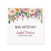 Bas Mitzvah Floral Napkins Personalized