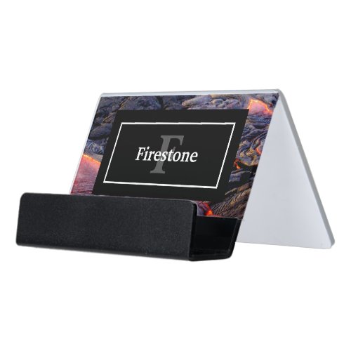 Basalt Lava Flow with Name and Monogram Desk Business Card Holder