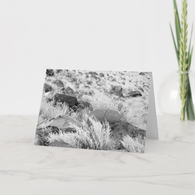 Basalt Lava Rocks in Desert, Black and White Photo Card (Front)