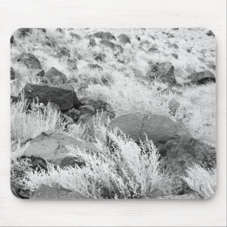 Basalt Lava Rocks in Desert, Black and White Photo Mouse Pad