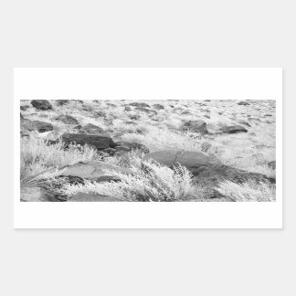 Basalt Lava Rocks in Desert, Black and White Photo Rectangular Sticker