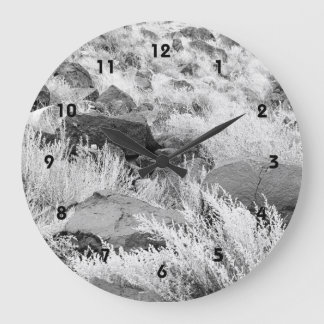Basalt Lava Rocks Southwest Black and White Photo Large Clock