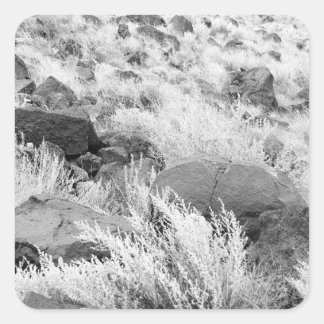 Basalt Lava Rocks Southwest Black and White Photo Square Sticker