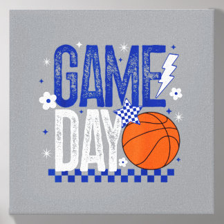 Basball Mom Game Day Tipoff Season Retro Blue Canvas Photo Tile