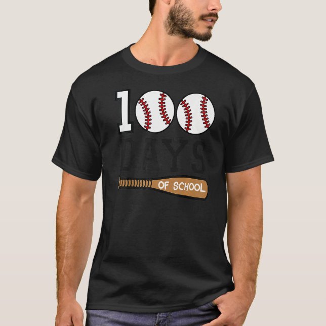 Baseball 100 Days of School Happy 100th Day Teache T-Shirt (Front)
