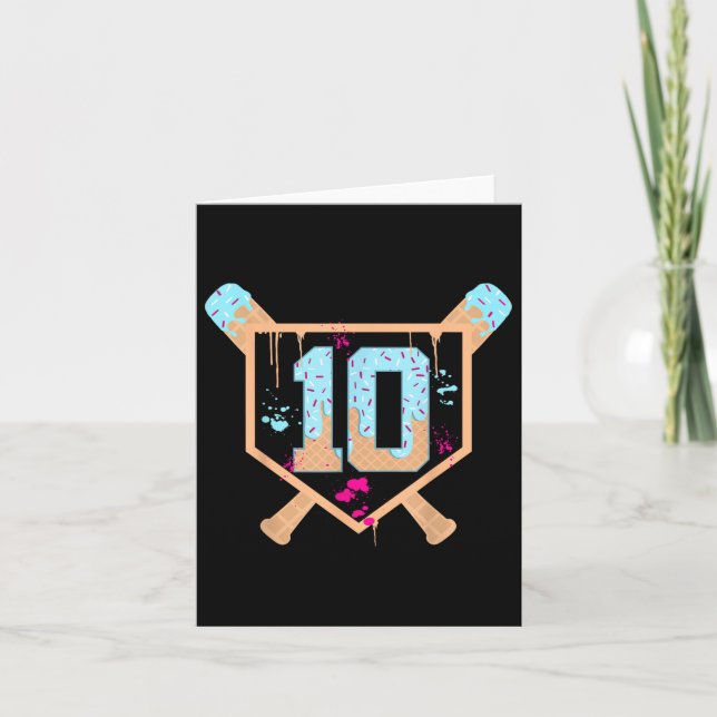 Baseball 10 Year Old Ice Cream Drip 10th Birthday  Card (Front)