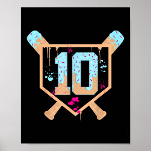 Baseball 10 Year Old Ice Cream Drip 10th Birthday Poster