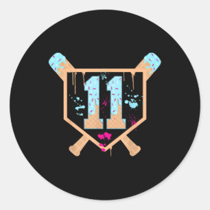 Baseball 11 Year Old Ice Cream Drip 11th Birthday Classic Round Sticker