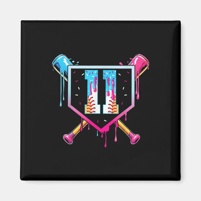 Baseball 11 Year Old Ice Cream Drip 11th Birthday  Magnet (Front)