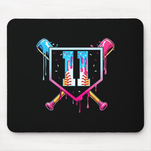 Baseball 11 Year Old Ice Cream Drip 11th Birthday  Mouse Pad (Front)