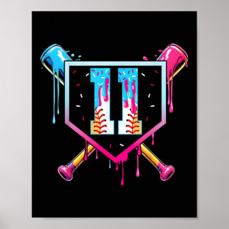 Baseball 11 Year Old Ice Cream Drip 11th Birthday  Poster