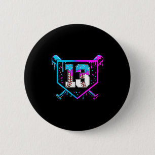 Baseball 13th Birthday Ice Cream Drip 13 Year Old Button