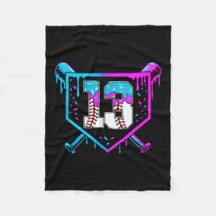 Baseball 13th Birthday Ice Cream Drip 13 Year Old Fleece Blanket