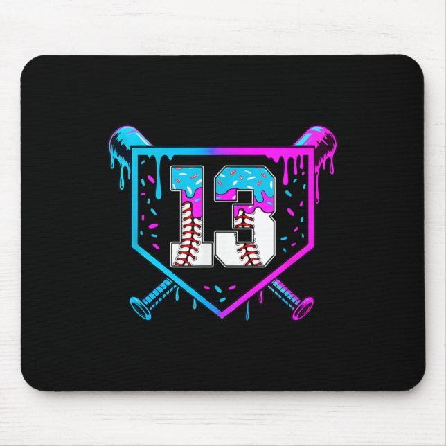 Baseball 13th Birthday Ice Cream Drip 13 Year Old  Mouse Pad (Front)