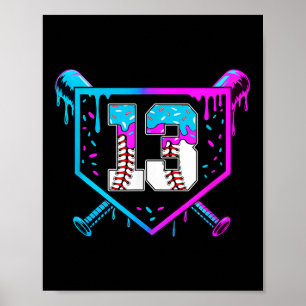 Baseball 13th Birthday Ice Cream Drip 13 Year Old Poster
