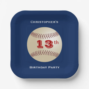 Baseball, 13th Birthday Party, Name, Square Paper Plates