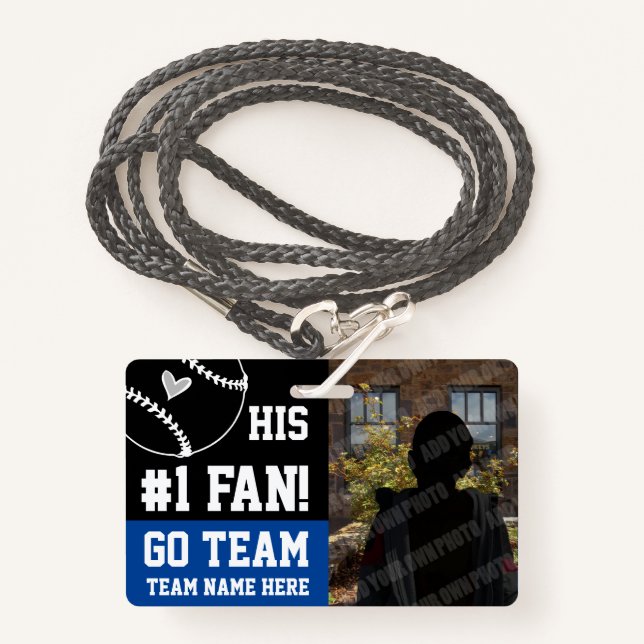 Baseball #1 Fan Team Name and Player Blue Badge (Front with Lanyard)