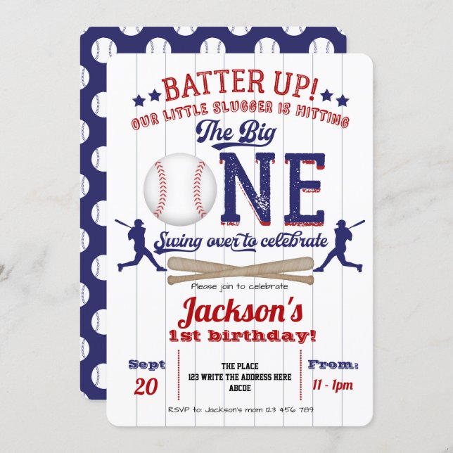Baseball 1st birthday, Boy 1st birthday Invitation (Front/Back)