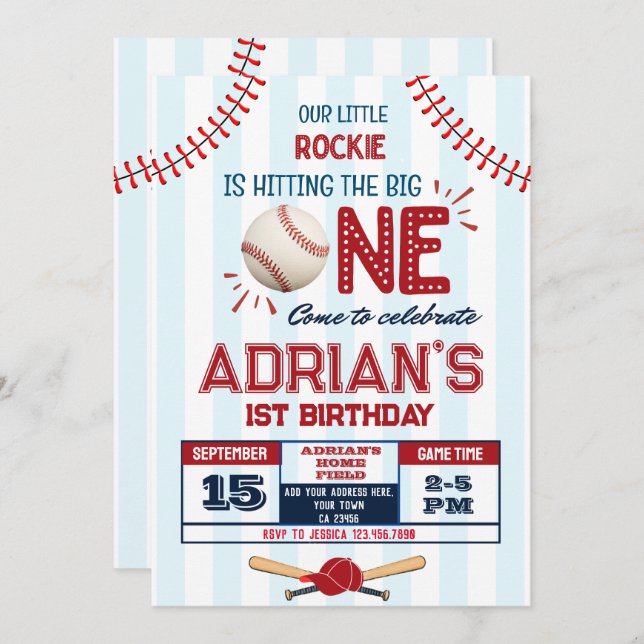 Baseball 1st birthday boy  invitation (Front/Back)
