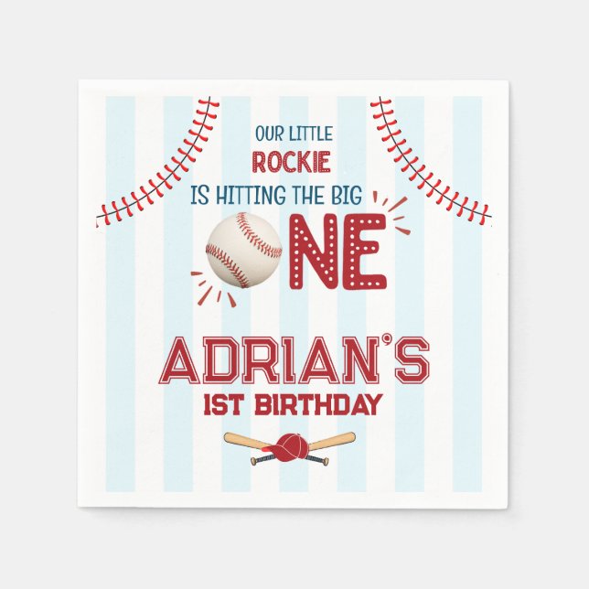 Baseball 1st birthday boy  napkins (Front)