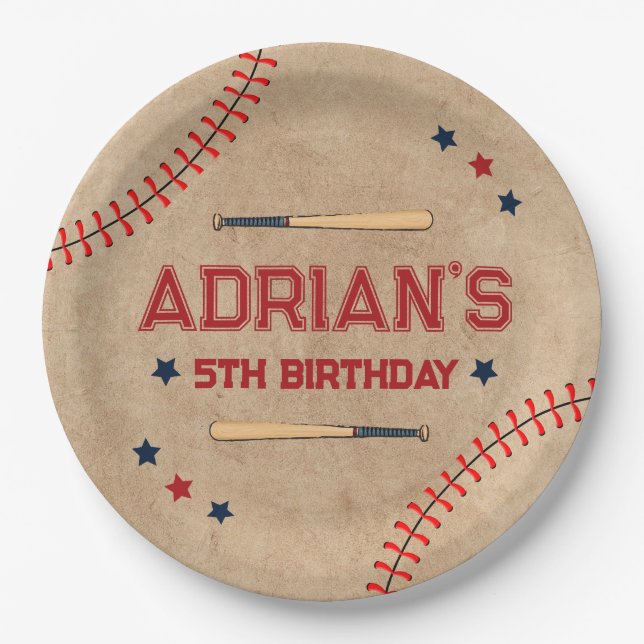 Baseball 1st birthday boy  paper plates (Front)