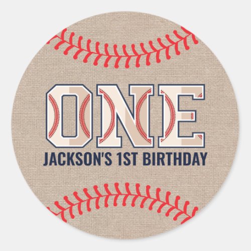 Baseball 1st Birthday Classic Round Sticker