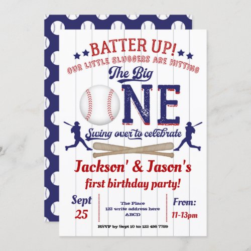 Baseball 1st Birthday for Twins First Birthday Invitation