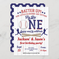 Baseball, 1st Birthday for Twins, First Birthday Invitation