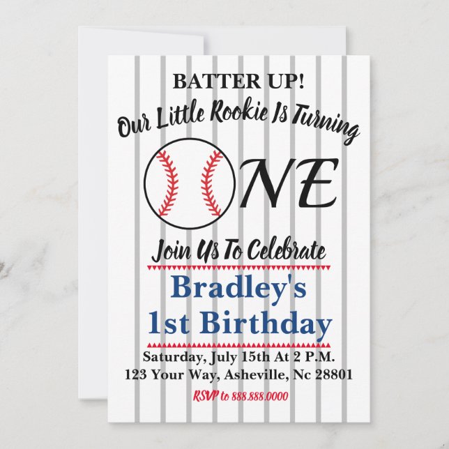 Baseball 1st Birthday Invitation (Front)