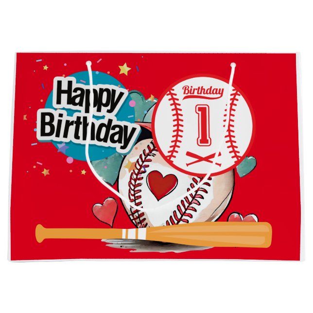 Baseball  1st Birthday  Large Gift Bag (Front)