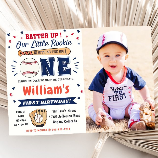  Baseball 1st Birthday Party Batter Up Invitation (Creator Uploaded)