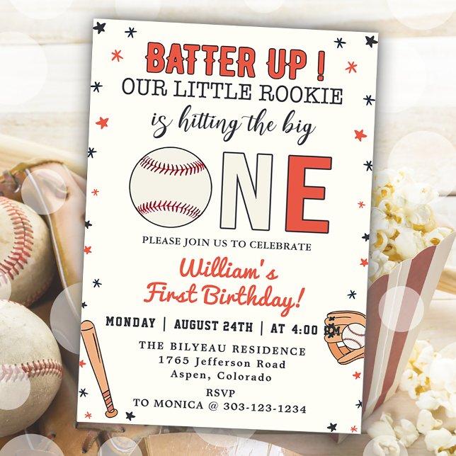  Baseball 1st Birthday Party Batter Up Invitation (Creator Uploaded)
