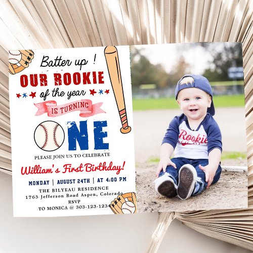  Baseball 1st Birthday Party Batter Up Photo Invitation