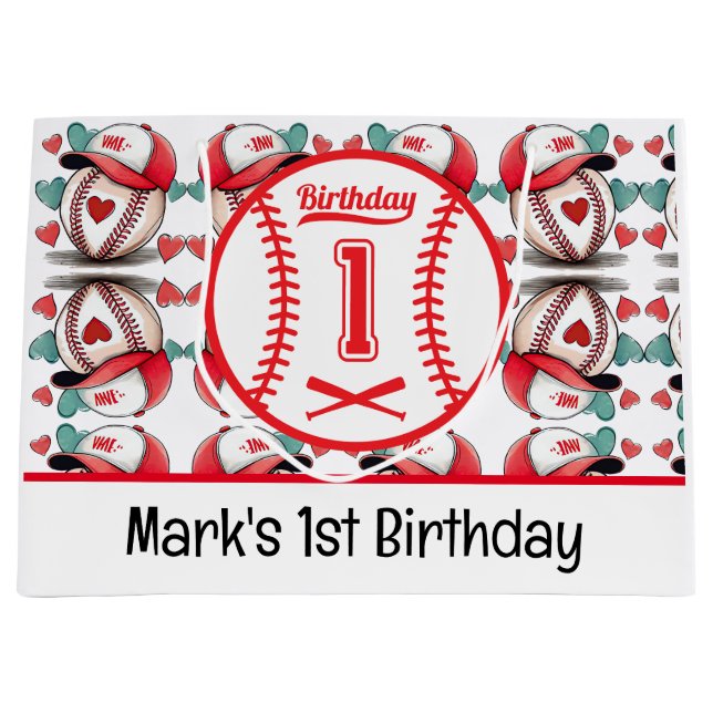 Baseball  1st Birthday Party  Large Gift Bag (Front)