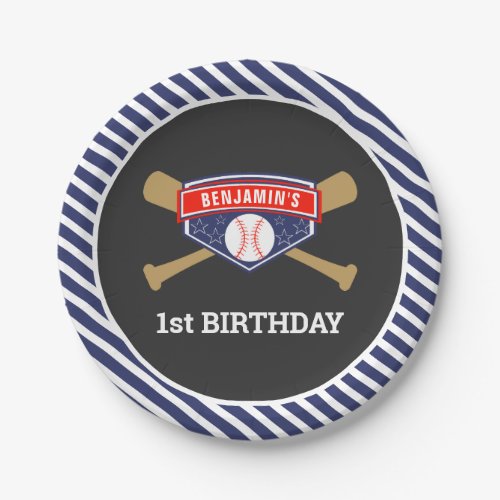 Baseball 1st Birthday Party Paper Plates
