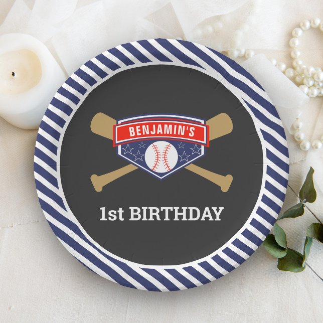 Baseball 1st Birthday Party Paper Plates (Creator Uploaded)