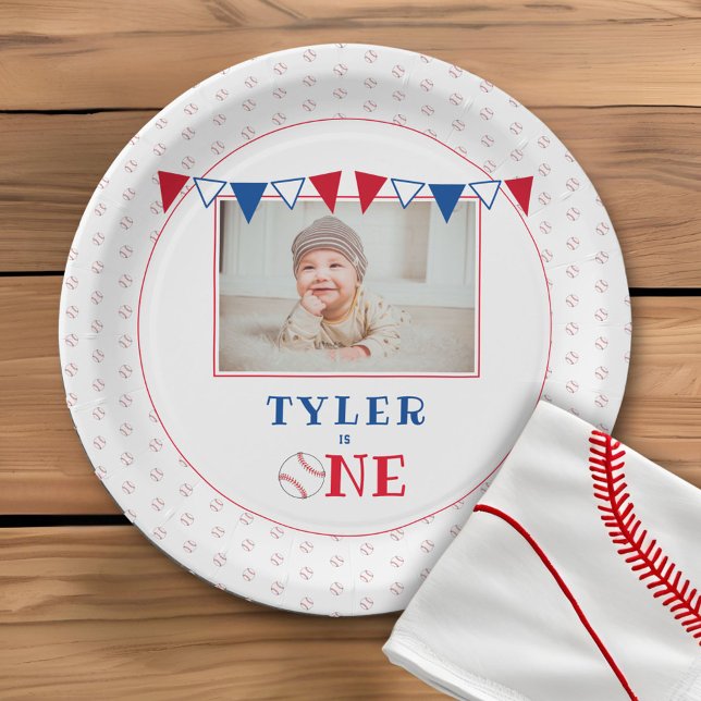 Baseball 1st Birthday Party Photo Paper Plates (Creator Uploaded)
