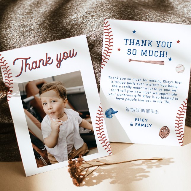  Baseball 1st Birthday Party Thank You Card (Creator Uploaded)