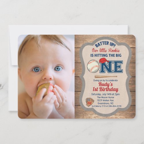 Baseball 1st Birthday Photo Invitation