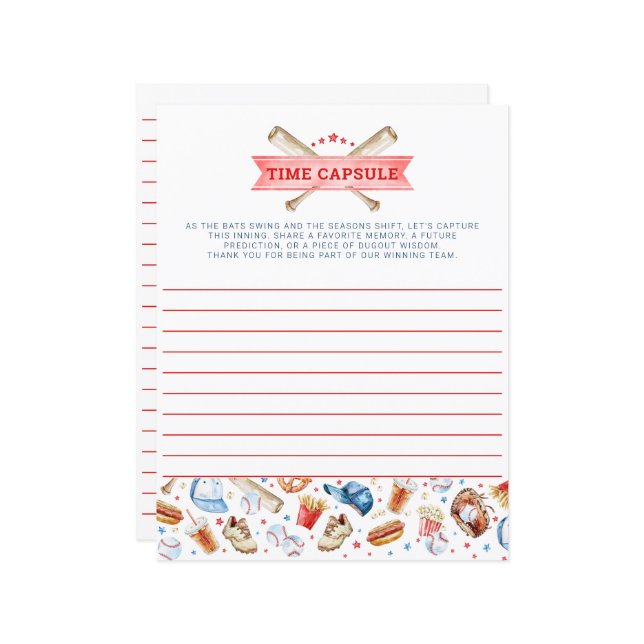 Baseball 1st Birthday Time Capsule Game Card  (Front/Back In Situ)
