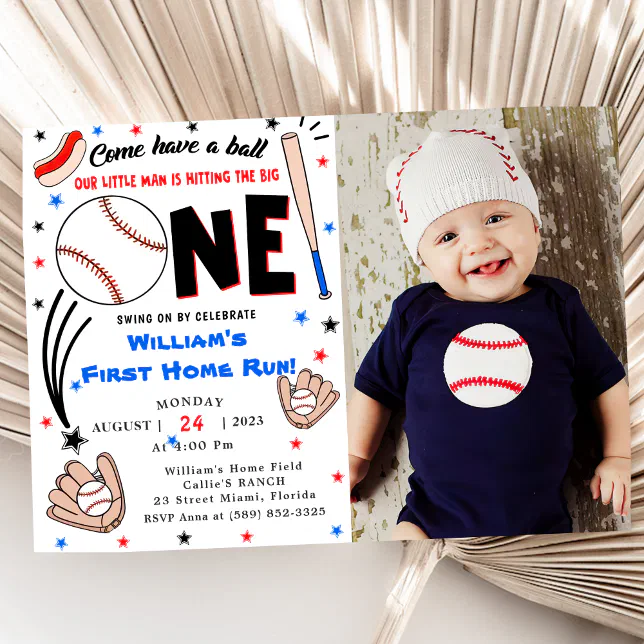 Baseball 1st Home Run Birthday Party Invitation | Zazzle