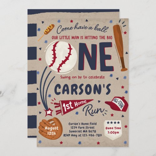 Baseball 1st Home Run Birthday Party Invitation